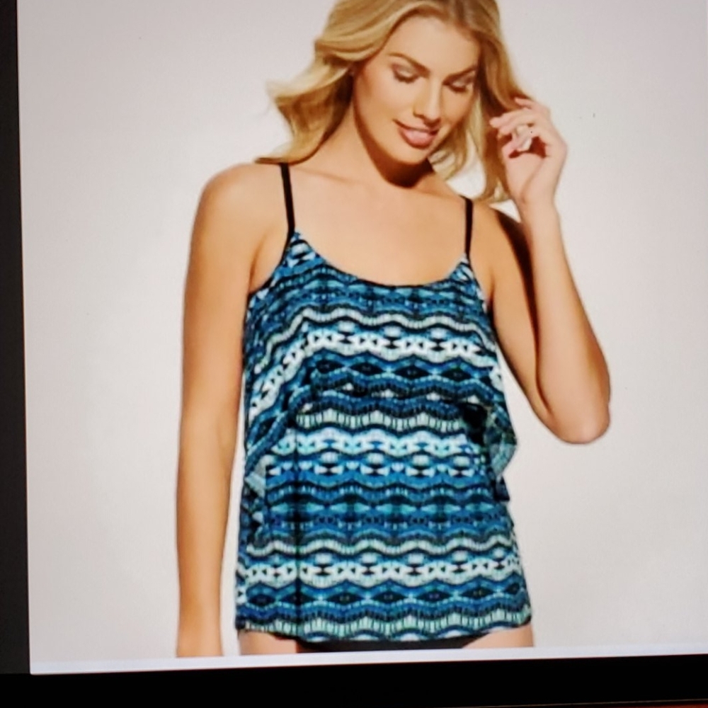 Dreamsuit Size 12 Blue Geo Print Tankini Top